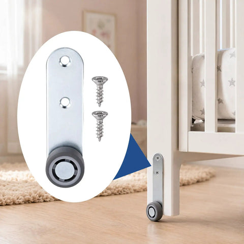 Durable Steel Construction Two Pack 1.5 Inch Anti Sag Door Support Wheels Low Profile Caster Hardware with screws for easy install.