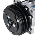 Close-up of Heavy Duty Universal AC Compressor With Clutch Included for quick car cooling fixes, featuring durable cast aluminum housing.