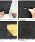 Step-by-step guide for using Top Shelf Black Leather Repair Tape on damaged leather surfaces.