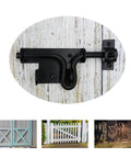 Black Heavy Duty Sliding Bolt Gate Latch With Padlock Hole Two Way Direction mounted on wooden gate for outdoor use