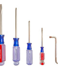 Acetate Screwdriver Set 5 Piece With Alloy Steel Blades And Satin Nickel Finish, Comfort Optimized Handles, displayed vertically