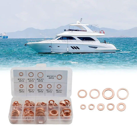 200 Piece Copper Diesel Injector Seal Washer Kit For Cars Marine Generators Machinery And Plant Engines Fits M5 To M14 Sizes