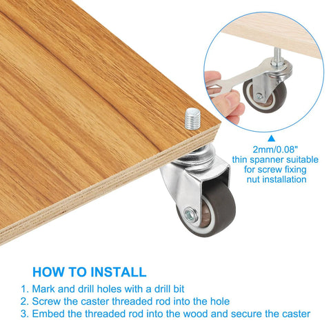 Installation guide for 2 Inch Stem Casters 4 Pack Low Profile TPR Swivel Wheels with 360 Degree Rotation Threaded M8 x 15mm Stem for furniture use
