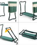 Garden Kneeler And Seat Two In One Foldable Bench Stool With Tool Bag Pouch EVA Foam Pad in various folding positions