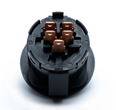Ignition Key Switch With Protective Umbrella Key Plug And Play Compatible With Craftsman MTD Troy Bilt, back view showing terminals