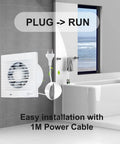 Powerful 4 Inch Wall Mount Exhaust Fan For Bathrooms And More with 1M power cable shown next to bathtub installation