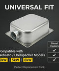 Heavy Duty 7 Liter Stainless Steel Fuel Tank For Gasoline Engines, 304 Stainless Construction, universal fit, side view.