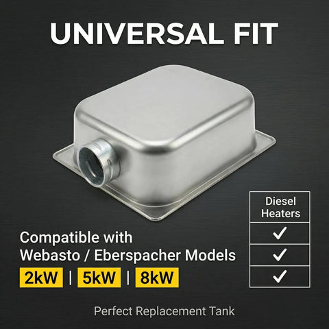 Heavy Duty 7 Liter Stainless Steel Fuel Tank For Gasoline Engines, 304 Stainless Construction, universal fit, side view.