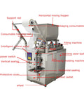 Heavy Duty Automatic Quantitative Filling And Sealing Machine With Horizontal Mixing Hopper Stainless Steel Multi Function Packaging Station with control panel and hopper.