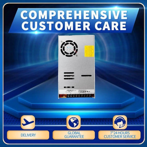 600W 12V 50A Enclosed Power Supply, 1U Low Profile Space Saving Design, Wide Input 90-264VAC or 255-370VDC, Switchable For 115/230VAC, Rack Friendly Power For Tight Control Cabinets And Industrial Racks, front view