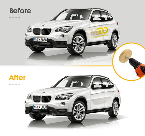Decal Eraser Wheel Adhesive Remover For Pinstripes, Vinyl Tapes And Stickers, Rubber Wheel For Drill, Safe On Clearcoat And Paint, Easy Grip Pro, 1 Pack shown removing car decal