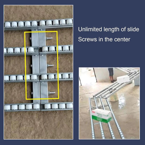Make Cargo Move Like Butter On This Featherlight Skate Wheel Conveyor Featuring Rugged Stainless Steel Rails And Ultra Smooth Abs Plastic Tracks for slide assembly and operation.