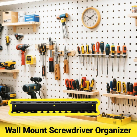 Wall Mounted Screwdriver and Pliers Organizer Rack for Garage or Workshop, heavy-duty metal tool storage shelf