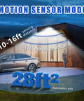 Outdoor Solar Lights Wireless 100 LED Motion Sensor Security Wall Lights illuminating a car and man with 28ft² coverage
