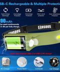Ultra Lightweight 1000 Lumen Dope Rechargeable Headlamp With Spot And Flood Beams motion sensor shown with USB-C charging option.