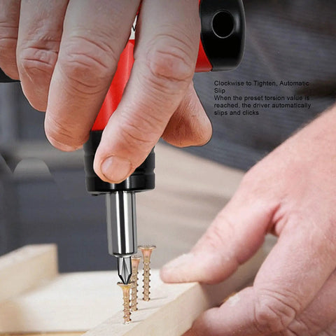 Close-up of Cryfokt T Handle Preset Torque Wrench With 6Nm Ratchet Driver tightening screws, demonstrating automatic slip feature.
