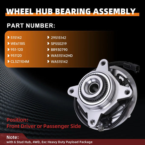 Beefed Up Front Wheel Bearing Hub Assembly For 2011 To 2014 Ford Expedition F 150 Lincoln Navigator 4WD Six Lug Two Piece Set OE Replacement Durable Wheel Hub Bearings Easy Install Restores Smooth Ride And Steady Handling