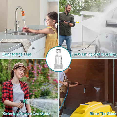 Five Pack Pressure Washer Garden Hose Adapters With 3/4 Inch Quick Connect Inlet Filter used for various household tasks