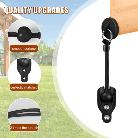Replacement Roller Shade Bungee Kit With End Cap Tie Downs for outdoor roller shades, heavy duty, shown with quality upgrades.