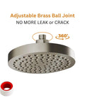 High Pressure Shower Head Six Inch For Homes With Low Water Pressure Easy Install Leakproof Fixed Shower Head With Angle Adjustable Swivel Ball Brushed Nickel No More Weak Sprays Hard Water Resistant And Easy To Clean, featuring adjustable brass ball joint for 360-degree rotation.