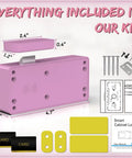 Zero Hassle Smart Cabinet Locks For Baby Proofing Featuring Concealed Install And Drill Free Setup RFID NFC Bluetooth Keyless Drawer Fastener Keeps Kiddos Locked Tight Straight Up Pink kit with lock, cards, and screws.
