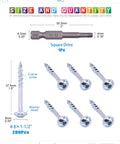 280 Piece Pocket Hole Screws Size 8 By 1.5 Inch Zinc Coated Square Drive Self Tapping Coarse Thread Wood Screws displayed with bit