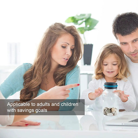 Family using Digital Coin Jar For Saving Cash And Stashing Change, 1.8L Large Piggy Bank With LCD Counter Counts 800-1000 US Coins