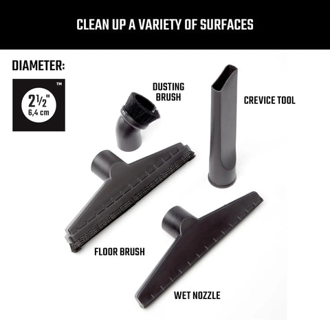 All Purpose Wet Dry Vac Attachment Kit For Home And Shop Use, Industrial Grade Vacuum Accessories For Two And A Half Inch Hoses