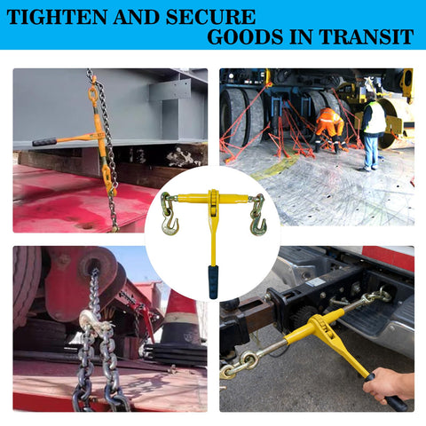 Two Pack Ratchet Chain Binders For Five Sixteenths To Three Eighths Inch Chains Heavy Duty Tie Downs With Anti Skid Handle 5400 Lb Working Load And 19000 Lb Break Strength Great For Truck Hauling Towing And Transport securing chains on trucks