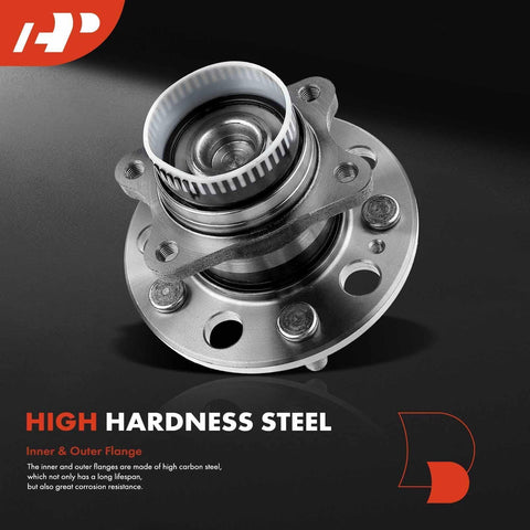 2 Pack Rear Wheel Bearing And Hub Assembly With ABS Ring For Hyundai And Kia Fits Sonata Azera Tucson Optima Rondo Cadenza Sportage 2011 To 2017 FWD Only Not For AWD 5 Lug, high hardness steel, close-up view