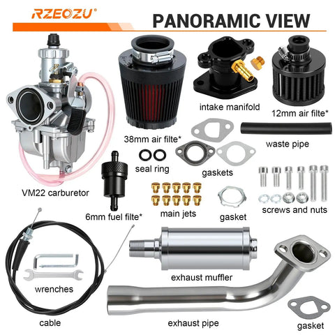Predator 212 Stage 2 Carb Kit With VM22 Carburetor And Exhaust For Predator 196cc 224cc Engines including parts overview