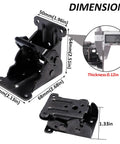 Dang Sturdy Heavy Duty Folding Table Legs And Bed Leg Expanders With Selflocking Hinge Screws Bulletproof Steel Support Brackets in black, showing dimensions.