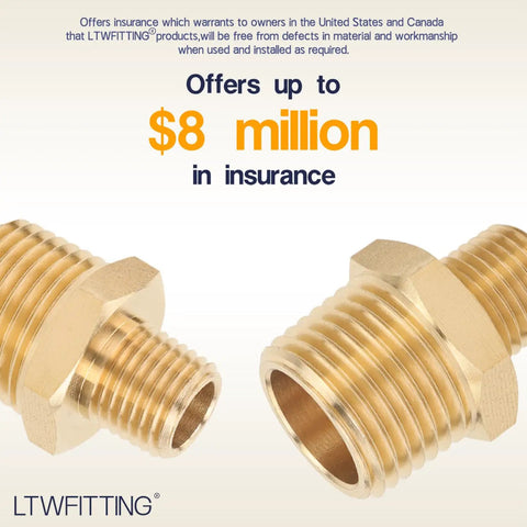 Brass Pipe Hex Reducing Nipple Fitting 1/2 Inch to 1/4 Inch Male NPT for Plumbing and HVAC, Heavy Duty Brass Nipple