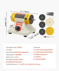 Benchtop Buffer Polisher With Half Horsepower Motor And 0 To 8000 RPM Adjustable Speed Heavy Duty Polish And Buffing Machine Includes 4 Inch Cotton Wheel Pair 3 Inch Fiber Wheels And Polishing Compound For Metal Jewelry And Wood showing entire tool with accessories.