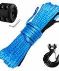 Beefed Up Heavy Duty Synthetic Winch Rope One Quarter Inch By Fifty Feet, 10,000 Lb Capacity, Blue Cable with Hook and Stopper