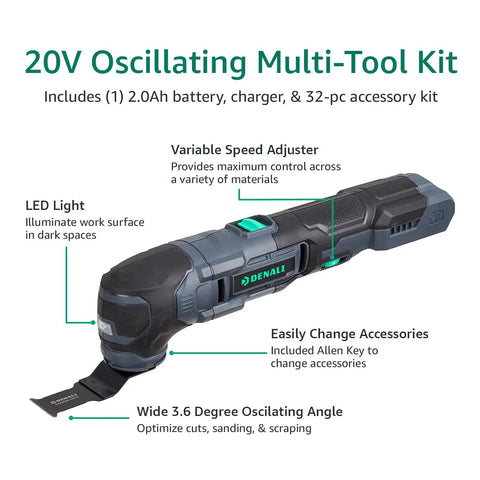 Go To 20V Cordless Oscillating Multi Tool Kit With 32 Piece Accessory Kit, 2.0Ah Battery, 2.4A Charger, And Case, Cross Compatible