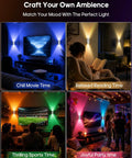 GOODEA RGB Wall Sconce, Rechargeable Motion Sensor Wall Light with Remote in various ambient settings for movies, reading, sports, and parties.