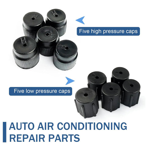 10 Piece Car R134a AC Valve Cap Kit With 13mm And 16mm, Leak Proof Air Conditioning Port Caps, Built Tough From ABS, Auto AC Service