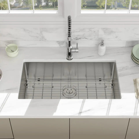 14 Inch Undermount Bar Sink For Kitchen And RV Use, 18 Inch Wide By 9 Inch Deep, 16 Gauge Stainless Steel Single Bowl with Grid