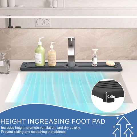 Premium Stone Faucet Mat For Kitchen Sink Heavy Duty Water Absorbing Splash Guard Fast Drying Countertop Protector with soap dispenser.