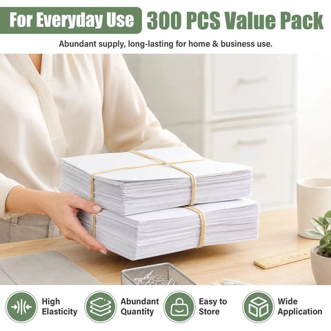 300 Large Rubber Bands For Everyday Use Size 117A 7 Inch By 1/16 Inch Beige Elastic Bands securing stacks of paper