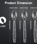 350 Count Clear Plastic Spoons Set Extra Heavy Duty Disposable Utensils BPA Free Heat Resistant Your Go To Party Spoons For Big Gatherings Weddings Catering And Everyday Use showing three 6.6 inch spoons with dimensions