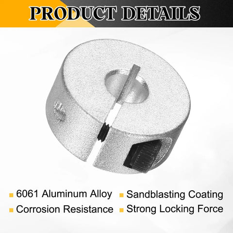 Six Pack Single Split Clamp-On Shaft Collars 6mm Bore, 20mm OD, 8mm Thick, Aluminum Alloy 6061, Set Screw Clamp, One-Piece Design, Lightweight and Durable, Corrosion Resistant, silver clamp collar