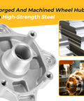 Forged and machined wheel hub assembly in high-strength steel; part for Badass Heavy Duty Rear Wheel Hub Assembly With Studs Replacement For Polaris RZR Sportsman Ace Ranger Atv Utv Models Built Tough For Deep Mud And Rocky Trail Cruising.