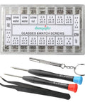 Eyeglasses And Sunglasses Repair Kit With Screws Tweezers Screwdrivers And Stainless Steel Nuts Includes 13 Screw Sizes Handy Multi Tool Gear, visible organized case and tools