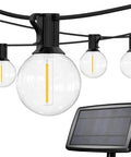 Solar String Lights Outdoor 97ft With 48 Shatterproof G40 LED Bulbs Waterproof Patio String Lights and solar panel close-up