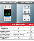 Heavy Duty Smart Circuit Breaker With Dual Led Display And Adjustable Voltage Regulator For Solar Rv Home Systems, showing detailed specifications.