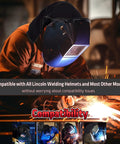 Welder using a Welding Hood Cover With Extended Wraparound Neck Protector FR Cotton Rear Cover With Press Fit Seal in factory setting.