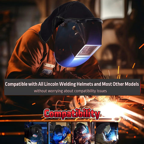 Welder using a Welding Hood Cover With Extended Wraparound Neck Protector FR Cotton Rear Cover With Press Fit Seal in factory setting.