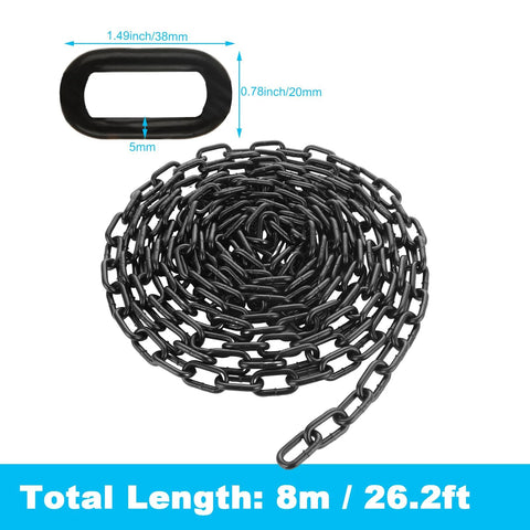 26.2 Ft Black Chain Link Heavy Duty 3 Sixteenth Inch Carbon Steel Hanging Chain Kit coiled with close-up link size